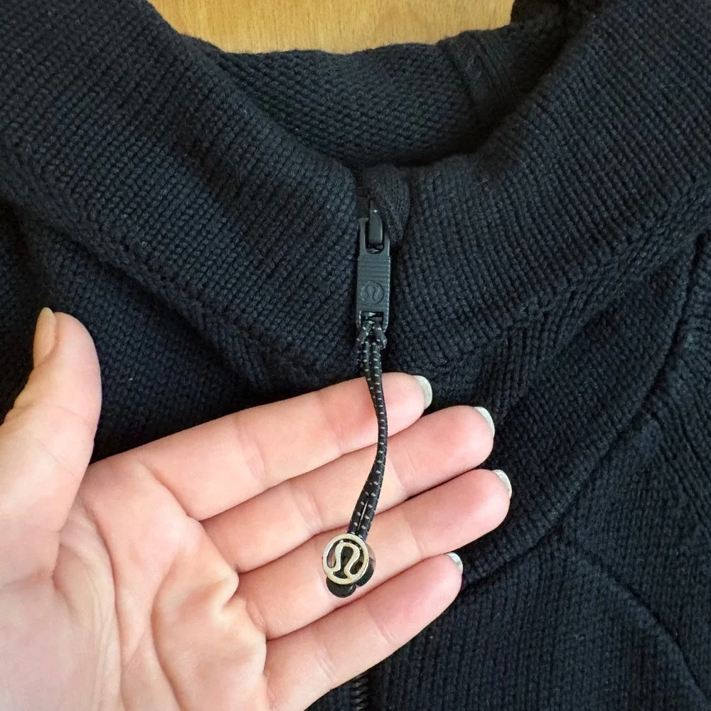 Lululemon‎ Knit Full Zip Hoodie Women Black Cashmere Blend Ribbed Sweater